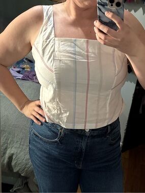 Maurices White Striped Square-Neck Crop Top